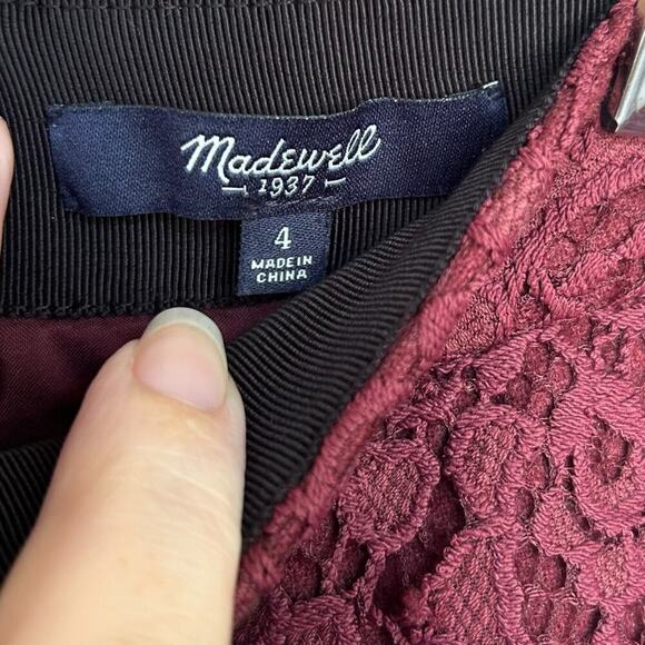 Madewell Women's Asymmetrical Lace Mini Size 4 in Burgundy Lined - Picture 4 of 5